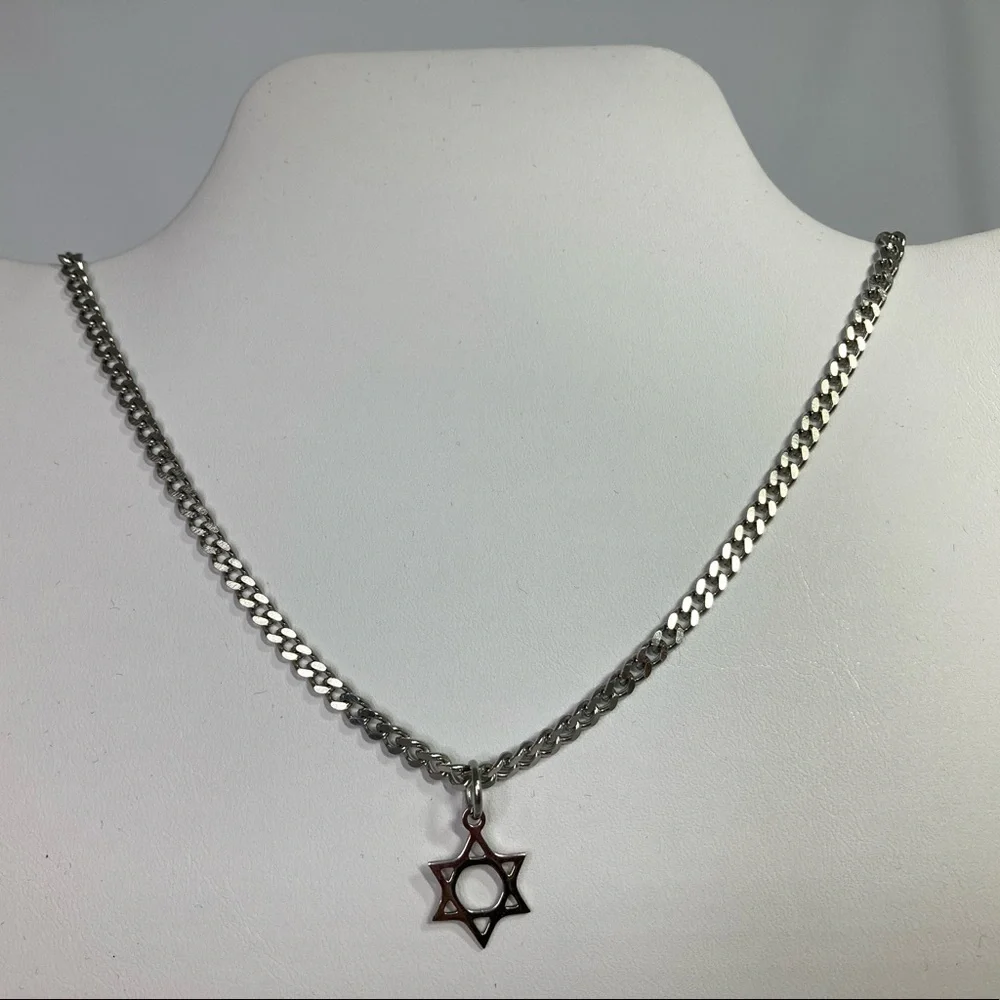 Star of David Curb Link Stainless Steel Necklace